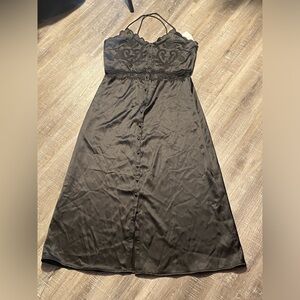 New Zara Black Satin Lace Slip Dress Full Button Front Scalloped Top Size Medium